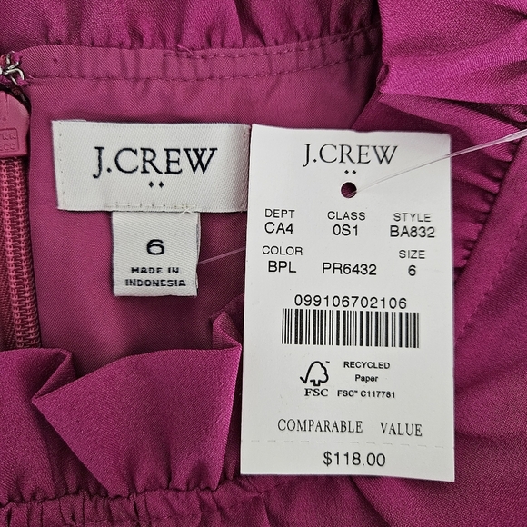 J.CREW Shift Dress Magenta Pink Long Sleeve Ruffle Neck Zip Back 6 - Picture 8 of 10